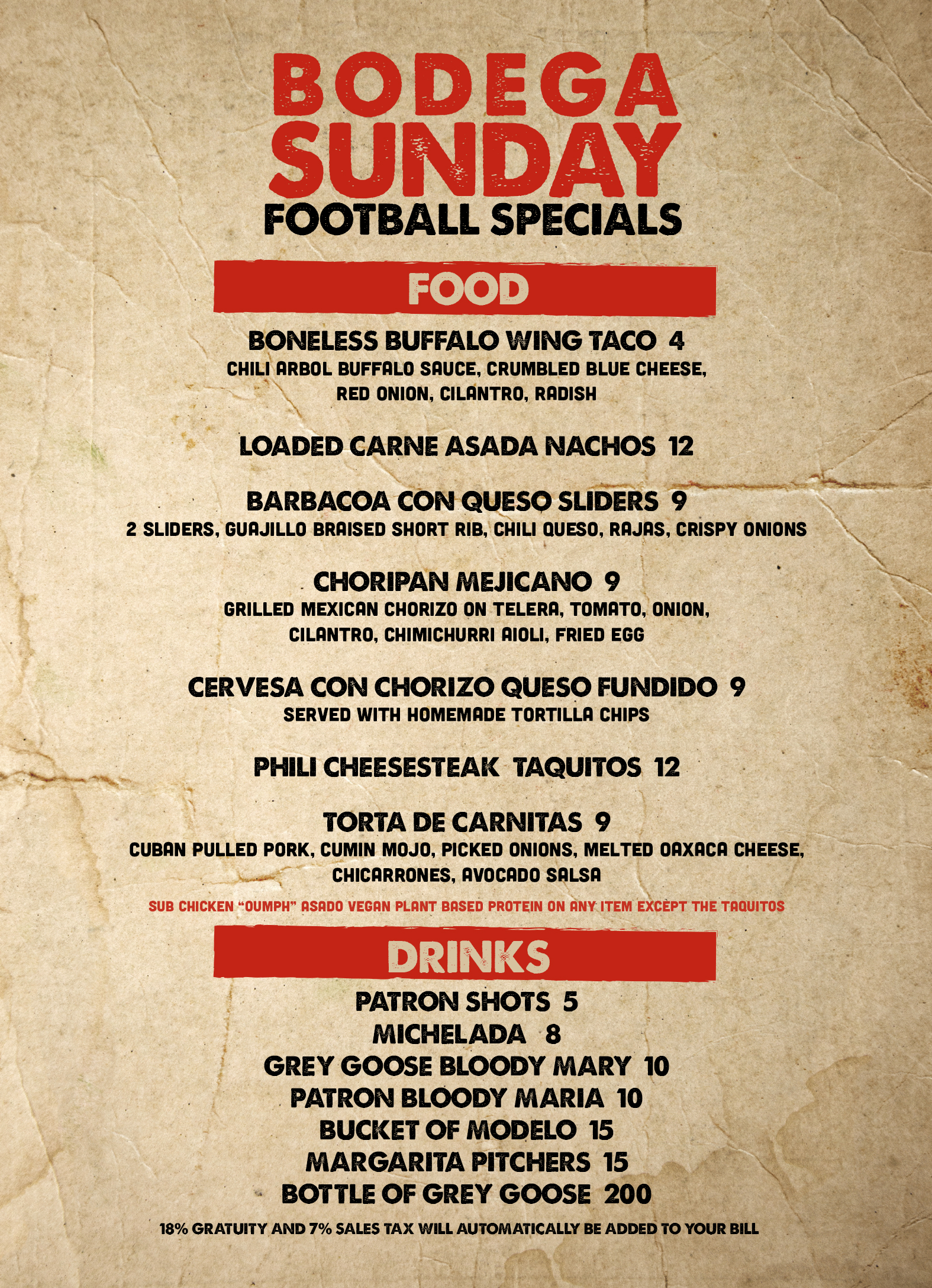 Sunday Football Specials