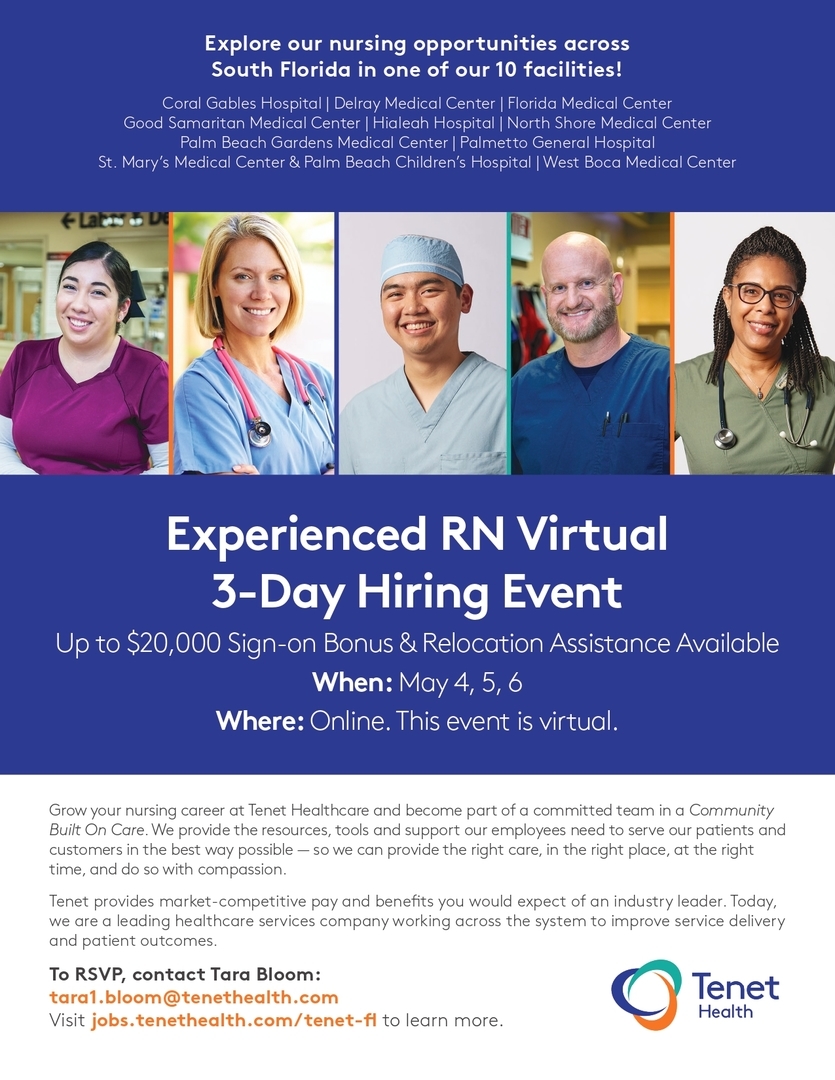 Experienced RN Virtual 3 day Hiring Event Relocate to FL