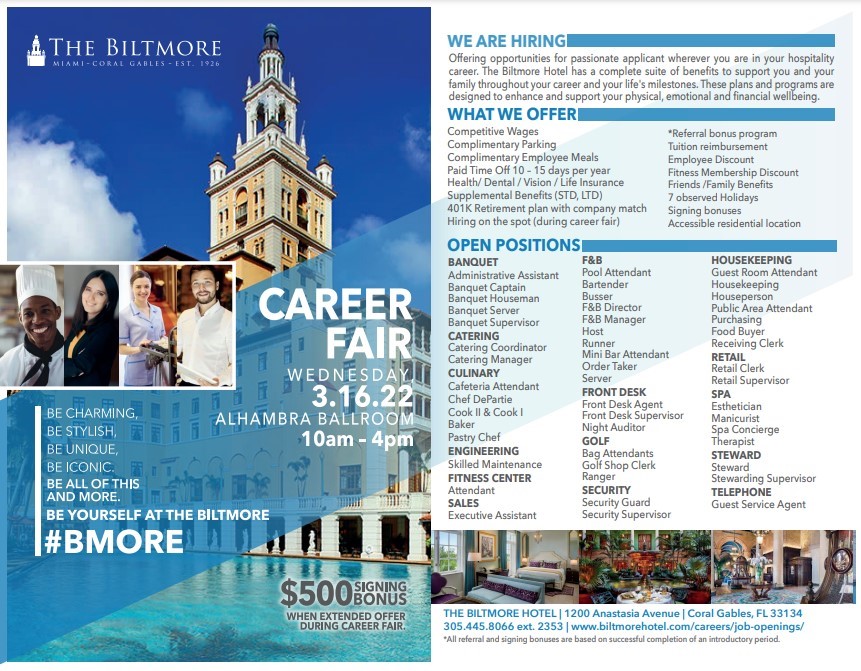 Miami’s Iconic Biltmore Hotel Hosts Career Fair 3/16/22 – The Soul Of Miami